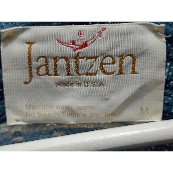 Vintage 90s Jantzen Cableknit Geometric Shawl Collar Sz Medium Grandpa Cardigan - Picture 7 of 8